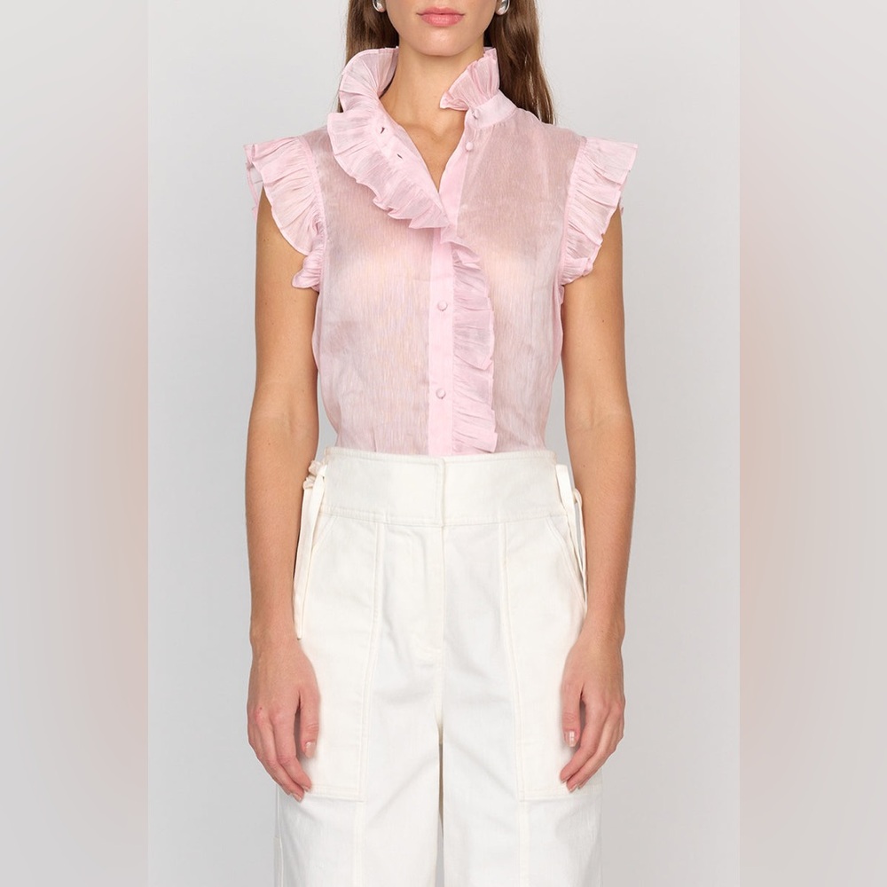 Christy Lynn Women’s Large Marfa Ruffle Top Blush Pink Organza Feminine‎ Luxury